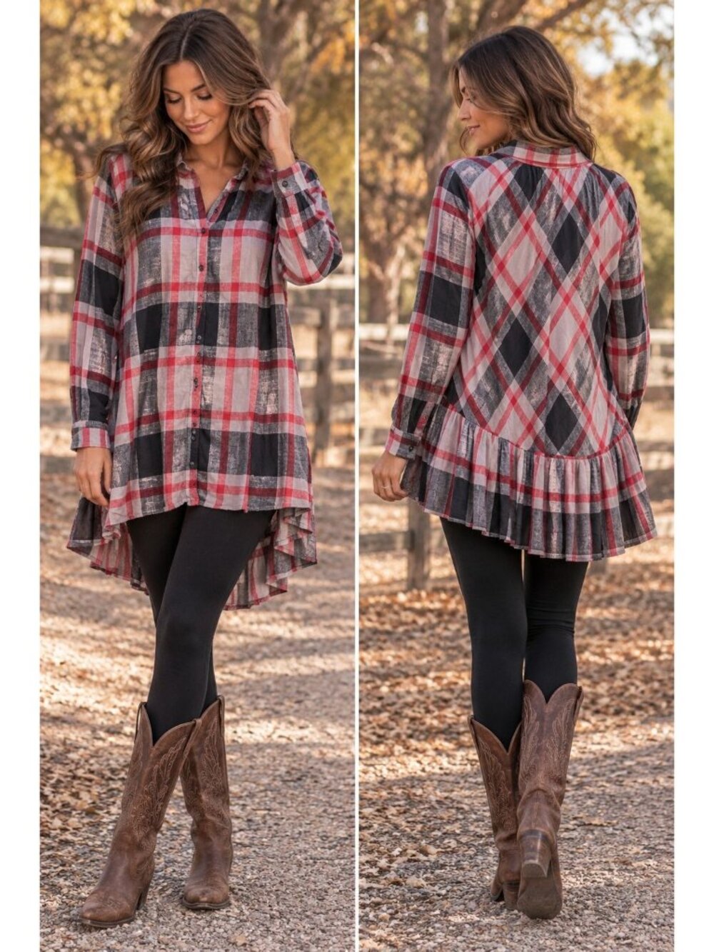 Boho Cowgirl Free People Plaid Ruffle Shirt Dress size M
